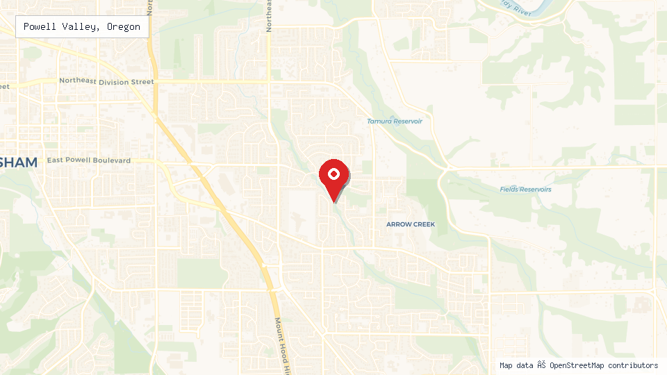Street map of Powell Valley, Oregon with location pin
