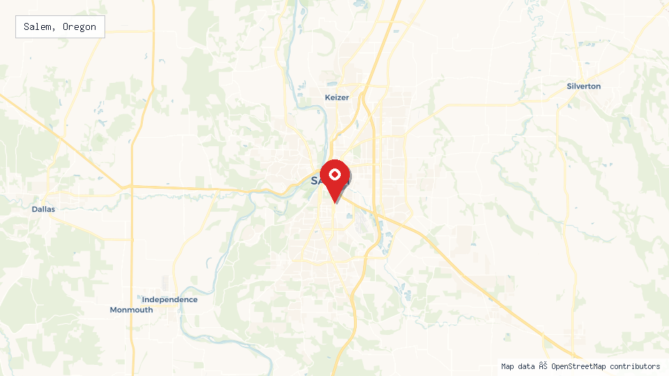 Street map of Salem, Oregon with location pin