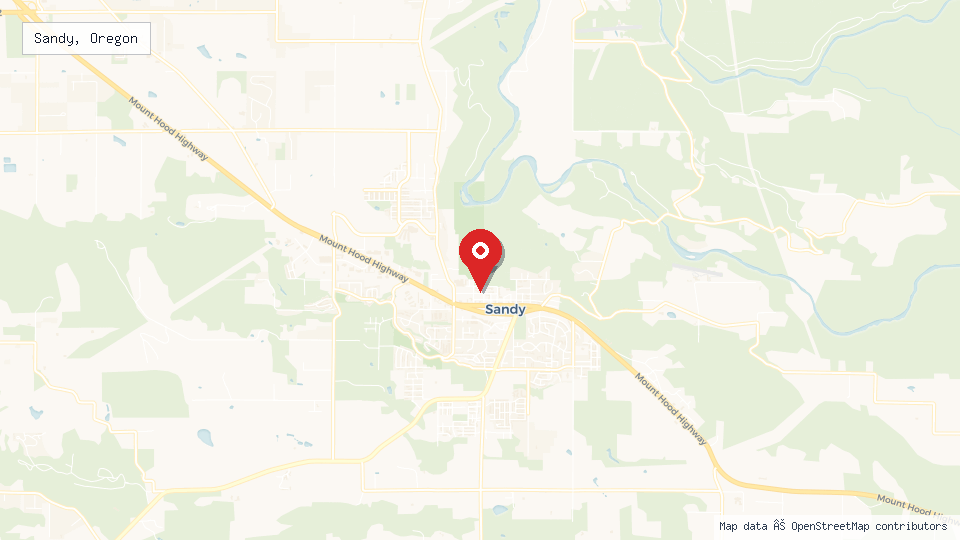 Street map of Sandy, Oregon with location pin