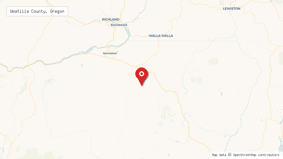 Street map of Umatilla County, Oregon with location pin