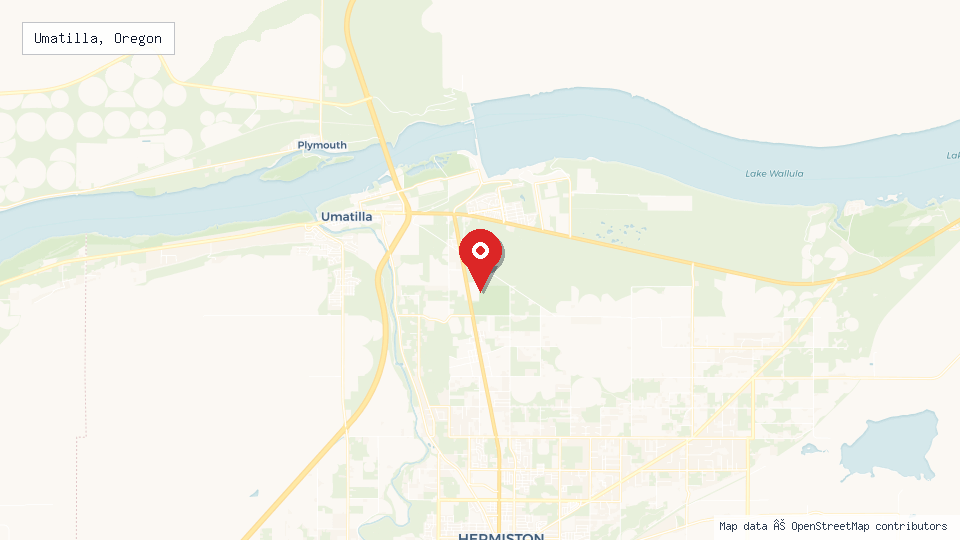 Street map of Umatilla, Oregon with location pin