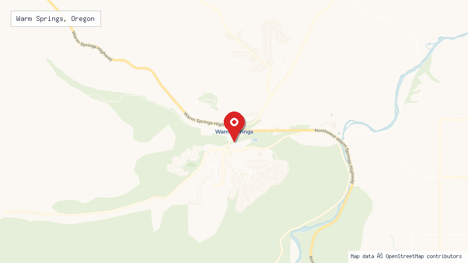 Street map of Warm Springs, Oregon with location pin