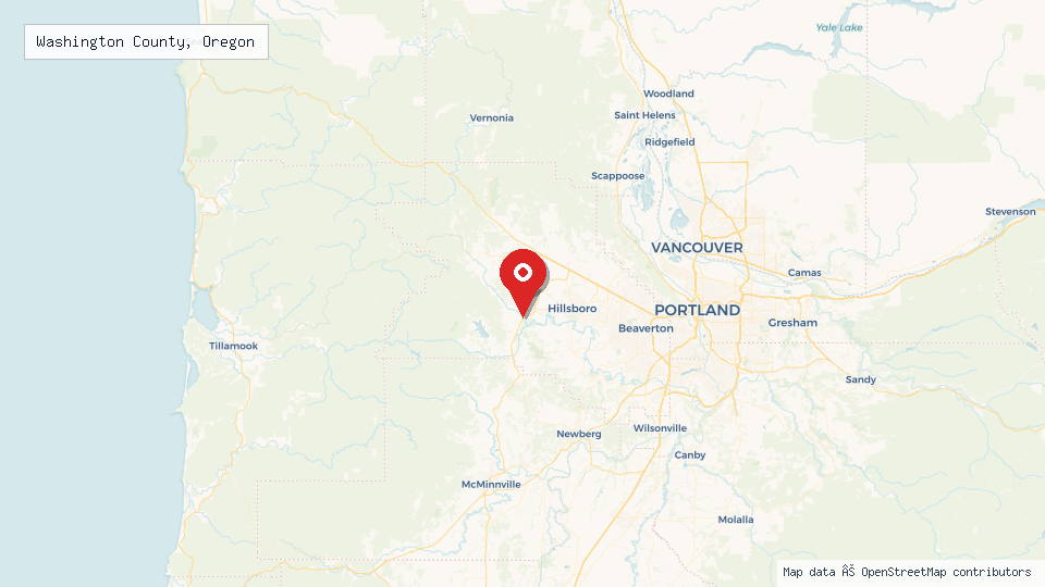 Street map of Washington County, Oregon with location pin