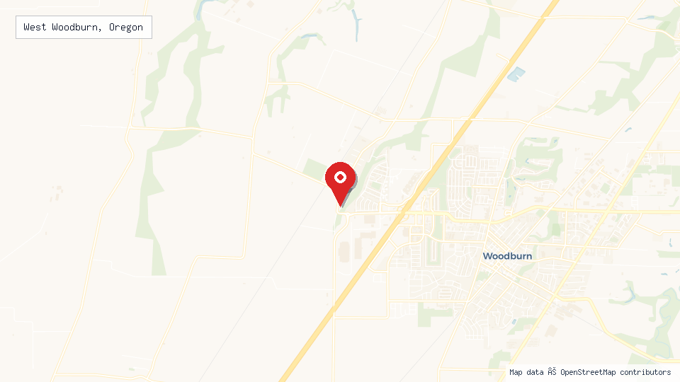 Street map of West Woodburn, Oregon with location pin