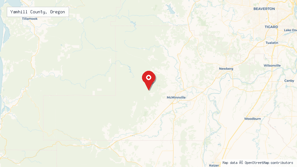 Street map of Yamhill County, Oregon with location pin