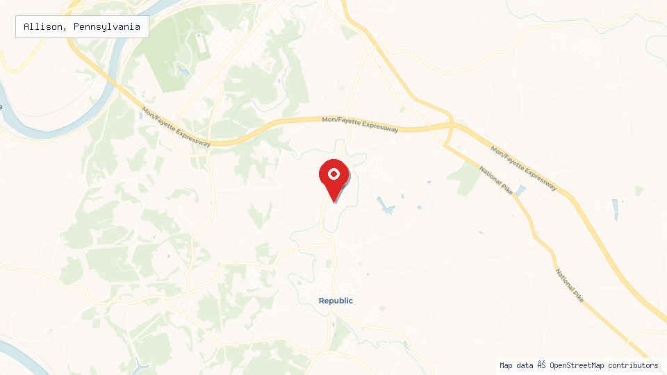 Street map of Allison, Pennsylvania with location pin