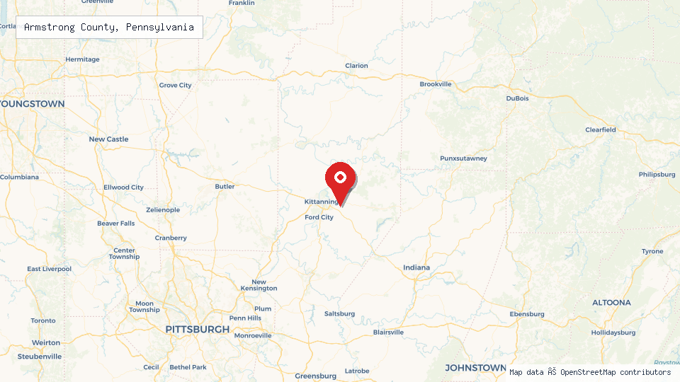 Street map of Armstrong County, Pennsylvania with location pin
