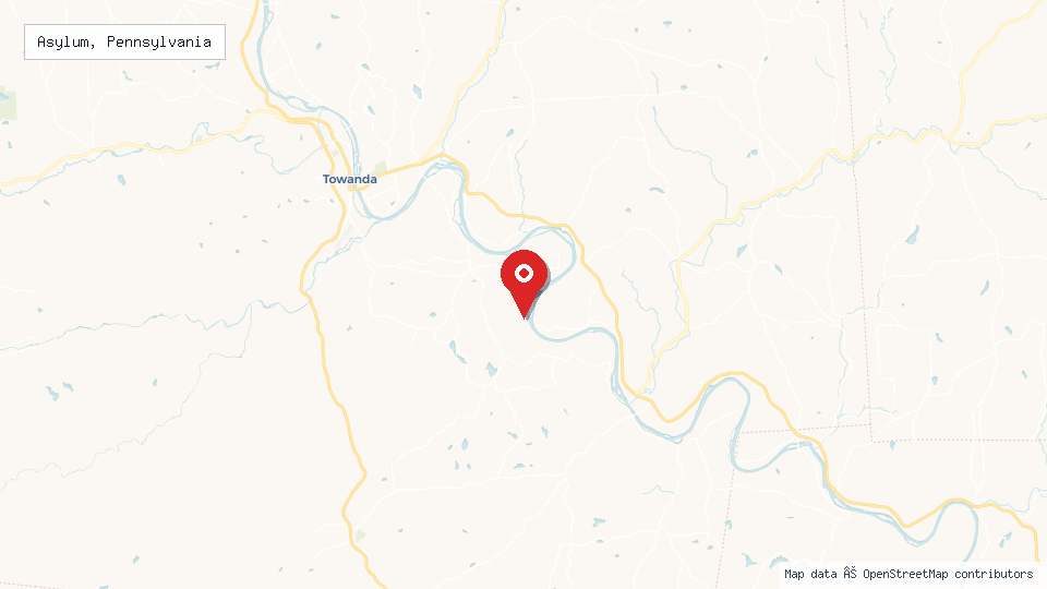 Street map of Asylum, Pennsylvania with location pin
