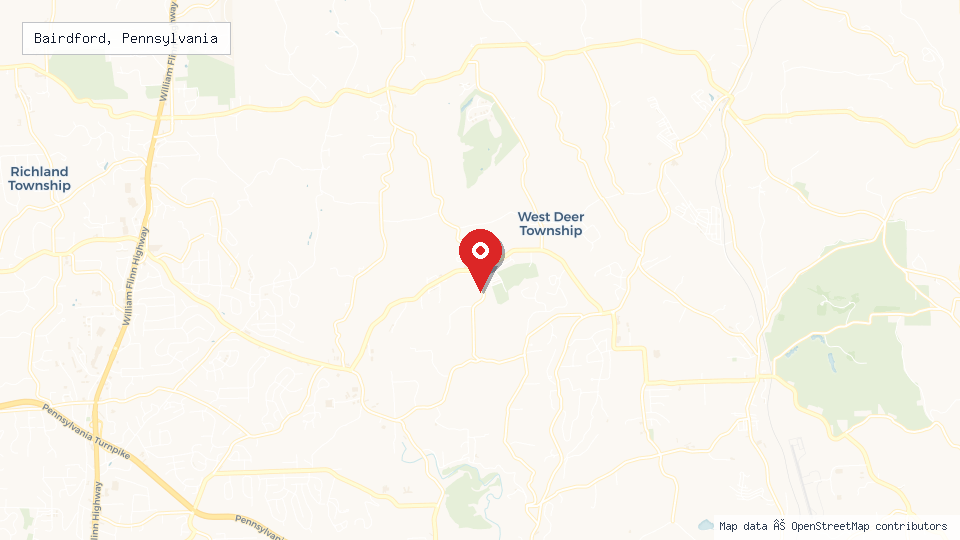 Street map of Bairdford, Pennsylvania with location pin