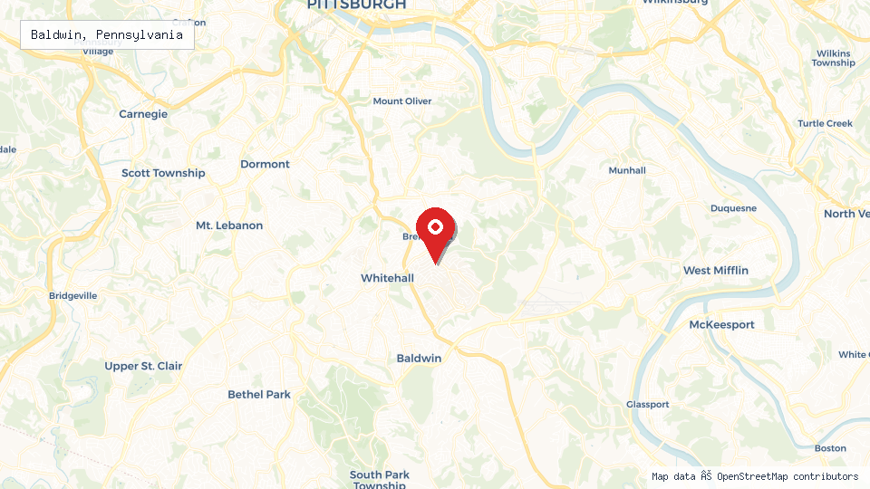 Street map of Baldwin, Pennsylvania with location pin