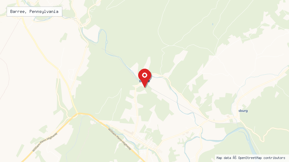 Street map of Barree, Pennsylvania with location pin