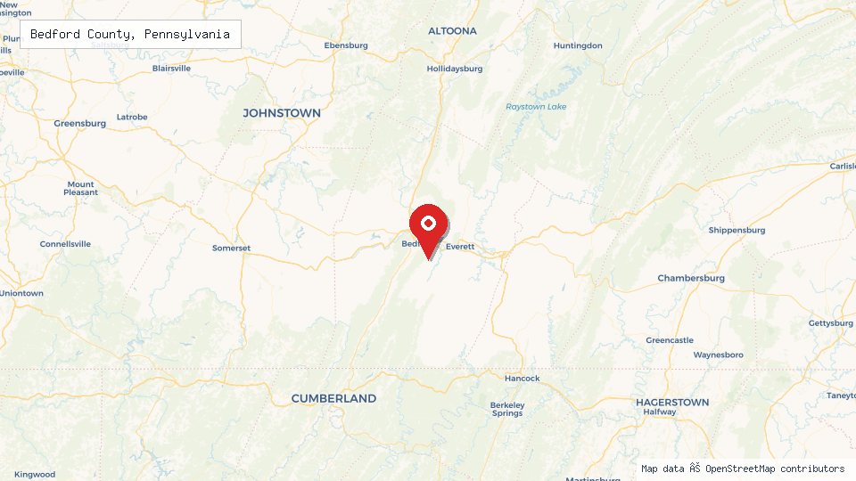 Street map of Bedford County, Pennsylvania with location pin
