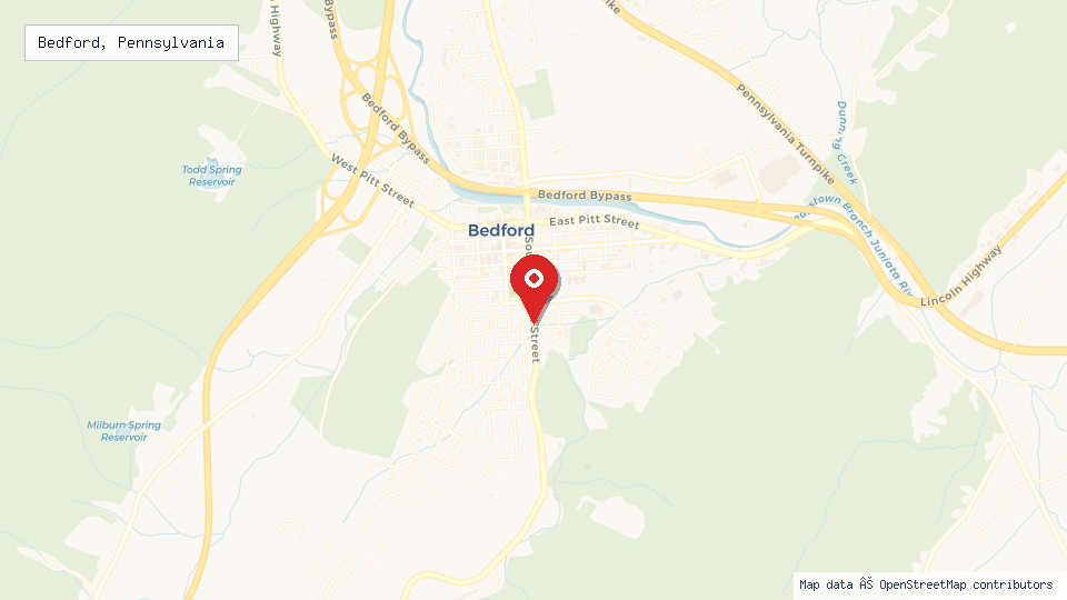 Street map of Bedford, Pennsylvania with location pin