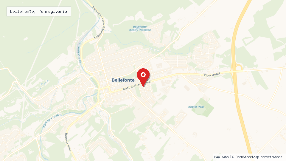 Street map of Bellefonte, Pennsylvania with location pin