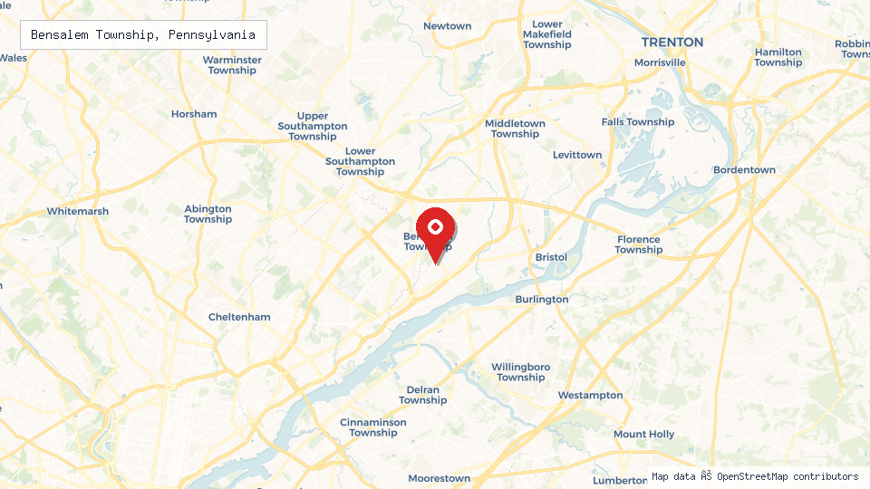 Street map of Bensalem Township, Pennsylvania with location pin
