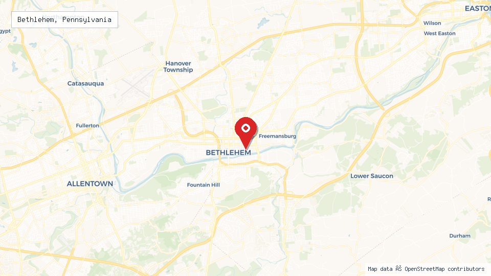 Street map of Bethlehem, Pennsylvania with location pin
