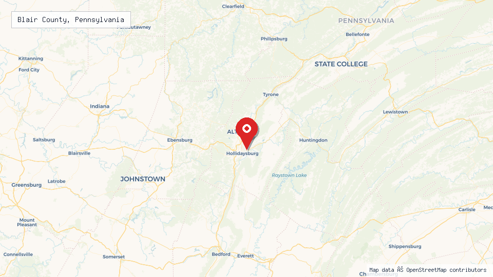 Street map of Blair County, Pennsylvania with location pin