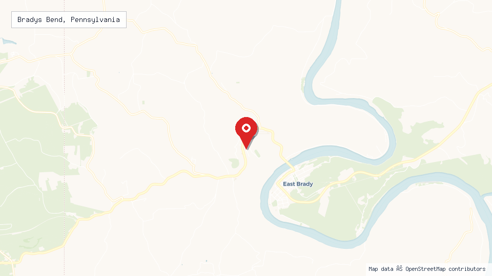 Street map of Bradys Bend, Pennsylvania with location pin