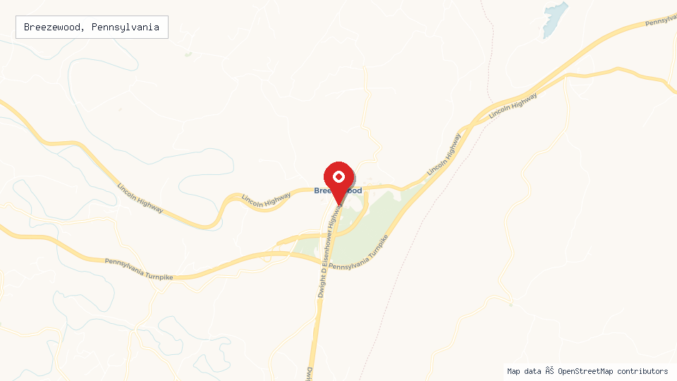 Street map of Breezewood, Pennsylvania with location pin