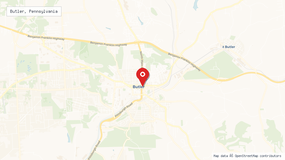 Street map of Butler, Pennsylvania with location pin