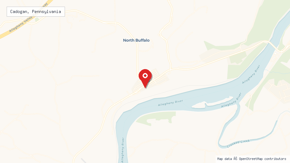 Street map of Cadogan, Pennsylvania with location pin