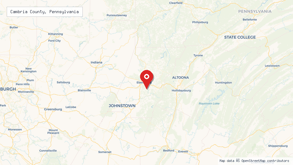 Street map of Cambria County, Pennsylvania with location pin