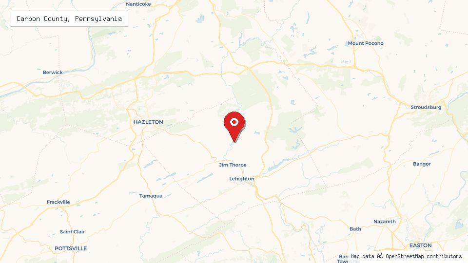 Street map of Carbon County, Pennsylvania with location pin