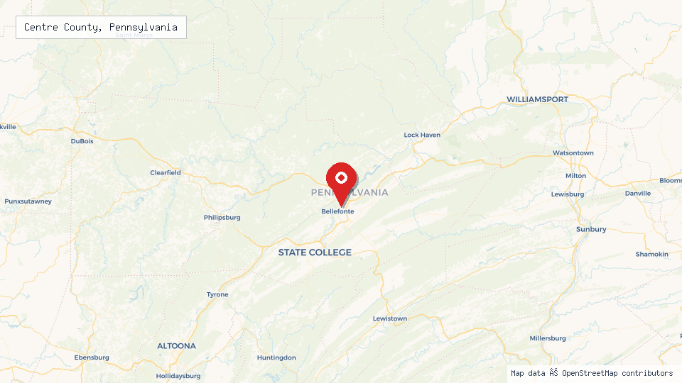 Street map of Centre County, Pennsylvania with location pin