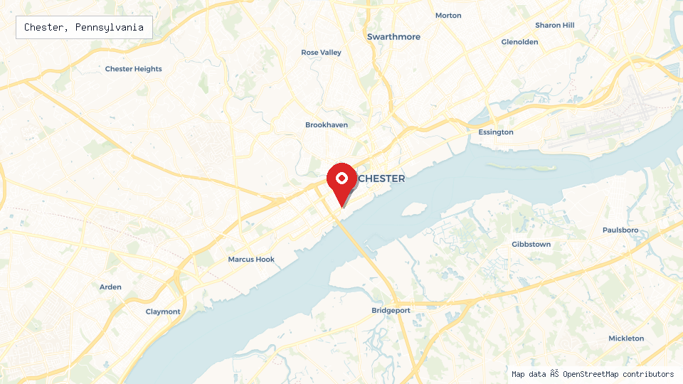 Street map of Chester, Pennsylvania with location pin