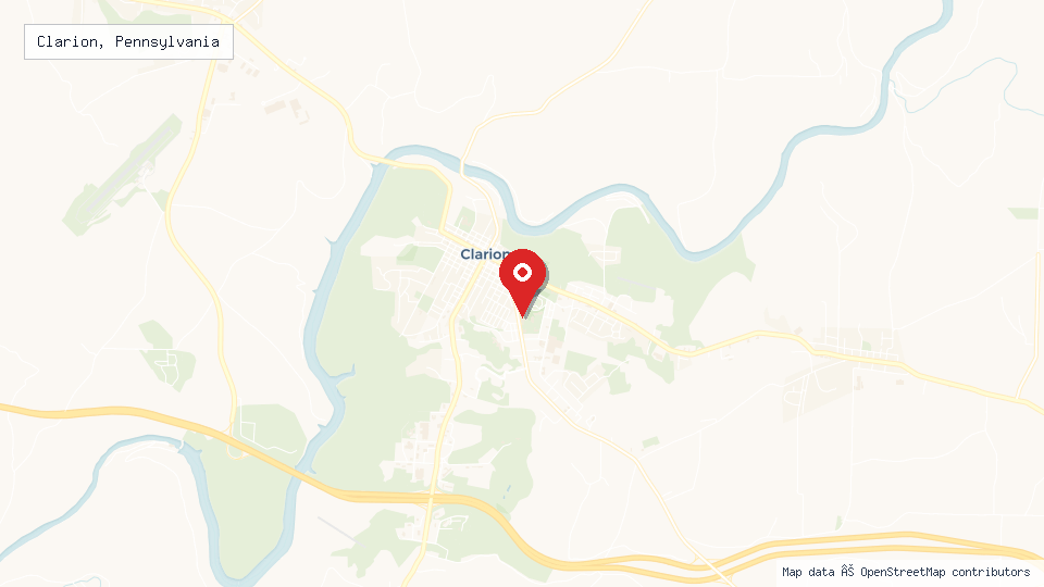 Street map of Clarion, Pennsylvania with location pin