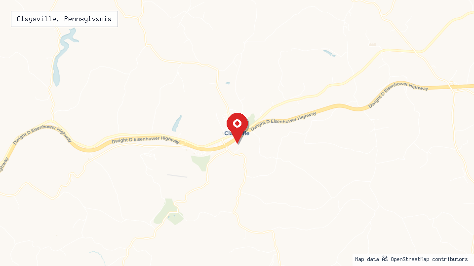 Street map of Claysville, Pennsylvania with location pin
