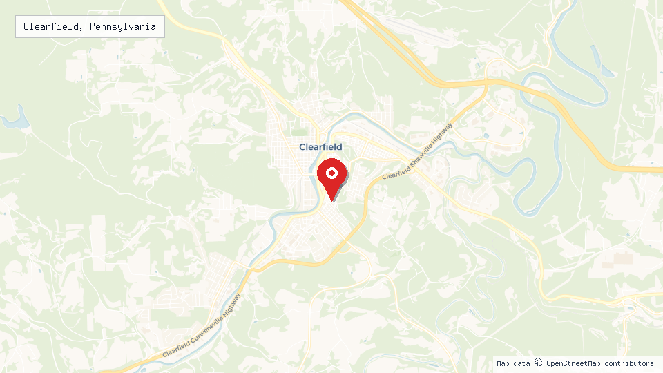 Street map of Clearfield, Pennsylvania with location pin