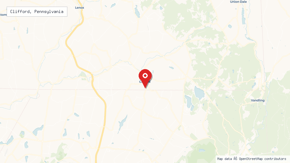 Street map of Clifford, Pennsylvania with location pin