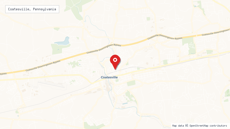 Street map of Coatesville, Pennsylvania with location pin