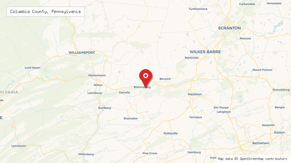 Street map of Columbia County, Pennsylvania with location pin