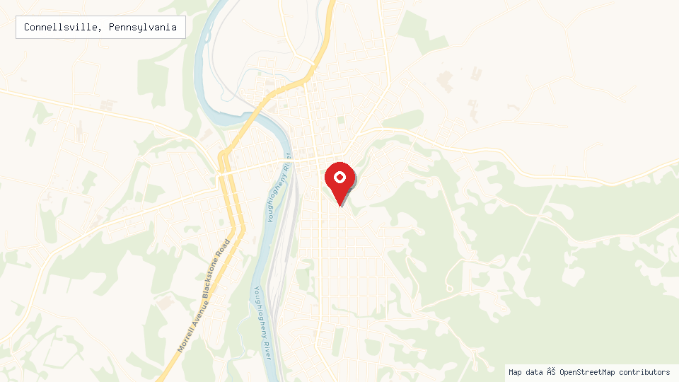 Street map of Connellsville, Pennsylvania with location pin