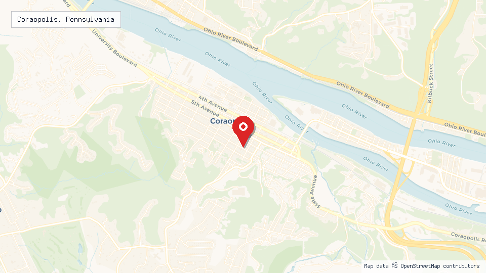 Street map of Coraopolis, Pennsylvania with location pin