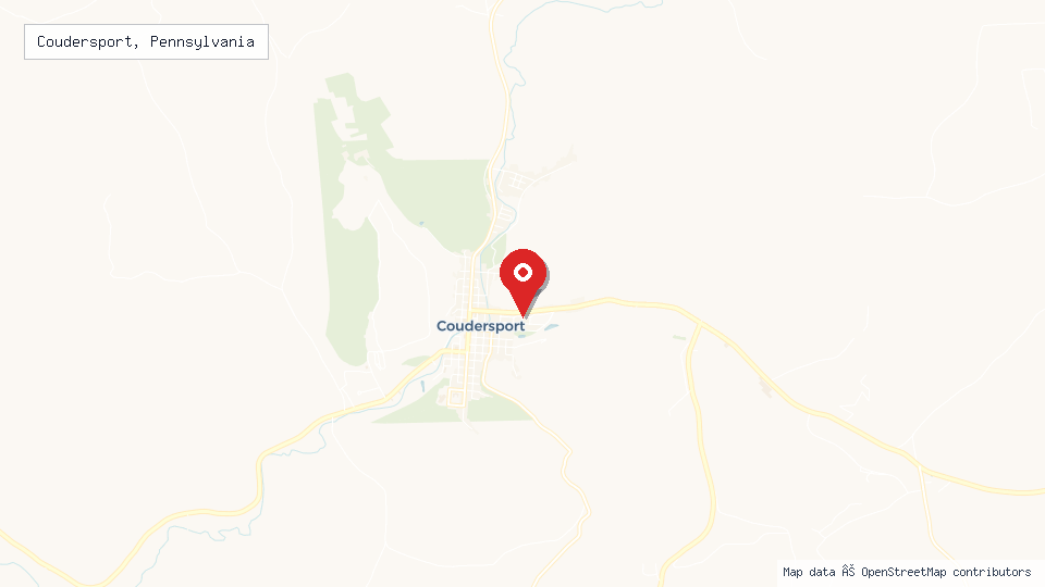 Street map of Coudersport, Pennsylvania with location pin