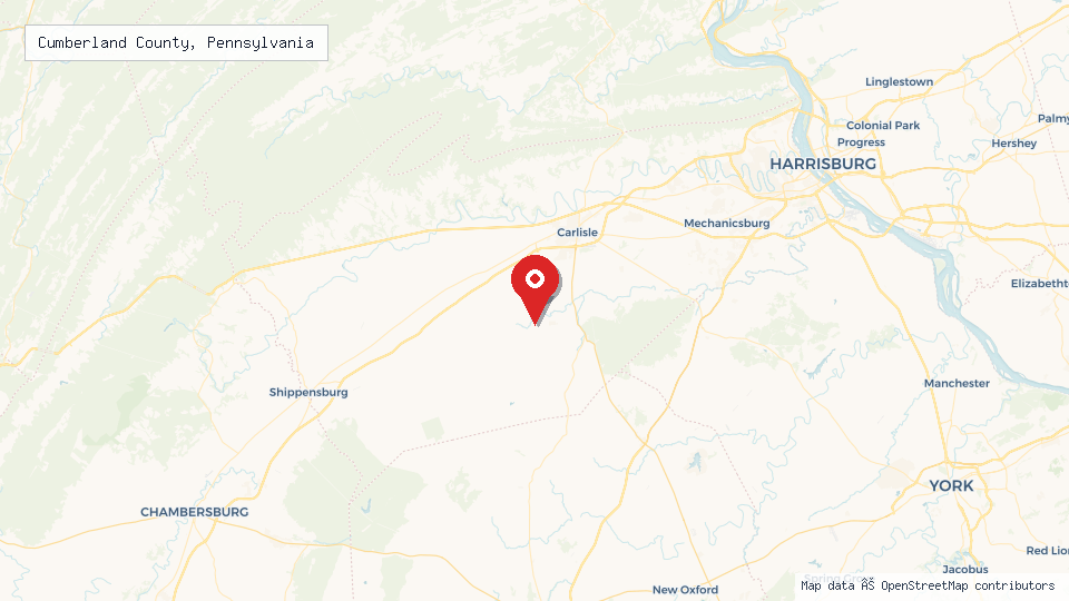 Street map of Cumberland County, Pennsylvania with location pin