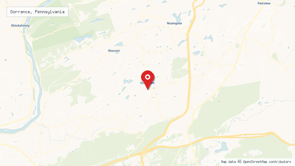 Street map of Dorrance, Pennsylvania with location pin
