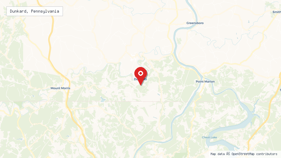 Street map of Dunkard, Pennsylvania with location pin