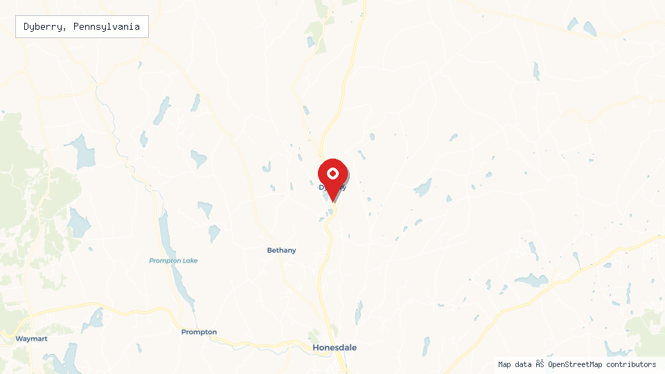 Street map of Dyberry, Pennsylvania with location pin