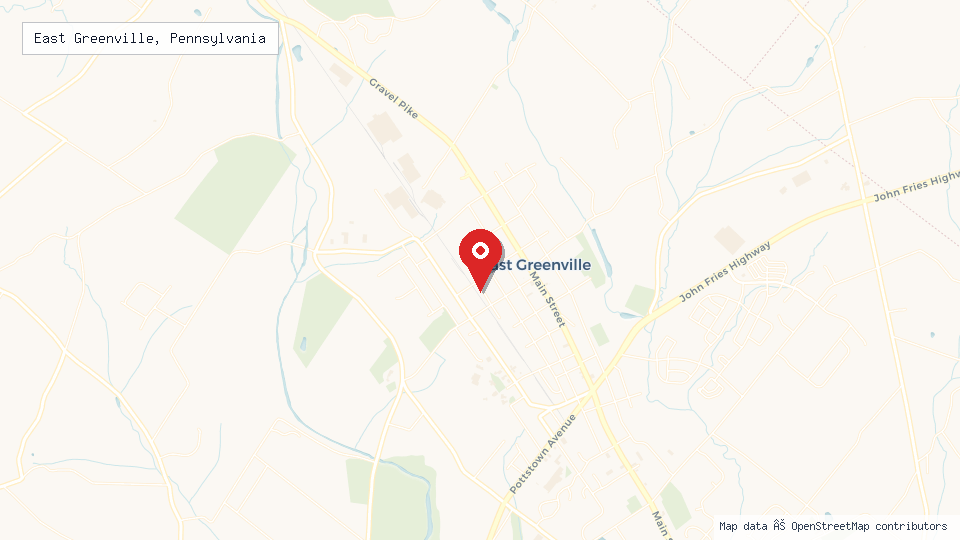 Street map of East Greenville, Pennsylvania with location pin