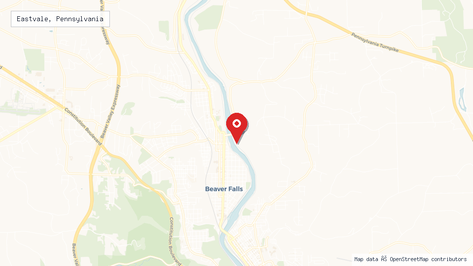 Street map of Eastvale, Pennsylvania with location pin
