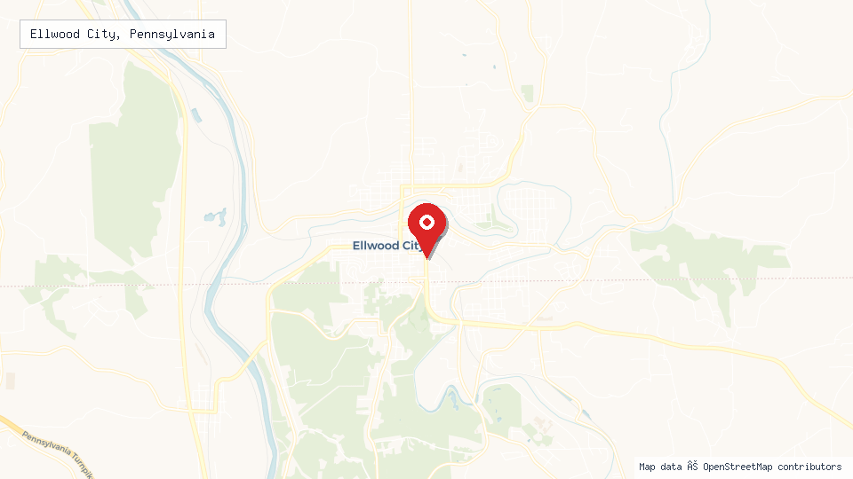 Street map of Ellwood City, Pennsylvania with location pin