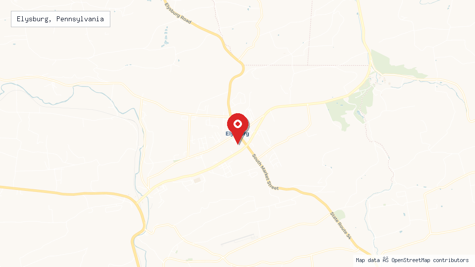 Street map of Elysburg, Pennsylvania with location pin