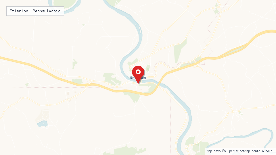 Street map of Emlenton, Pennsylvania with location pin
