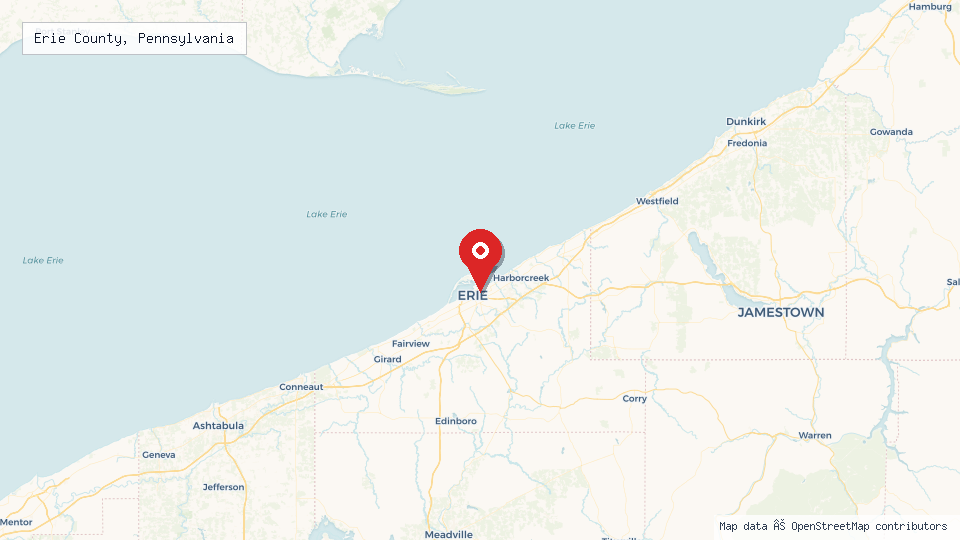 Street map of Erie County, Pennsylvania with location pin