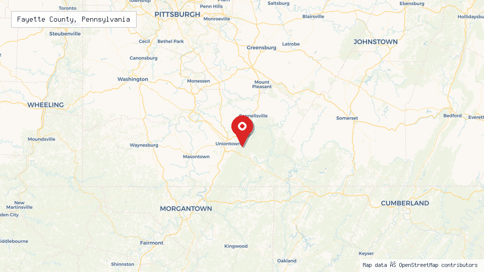 Street map of Fayette County, Pennsylvania with location pin