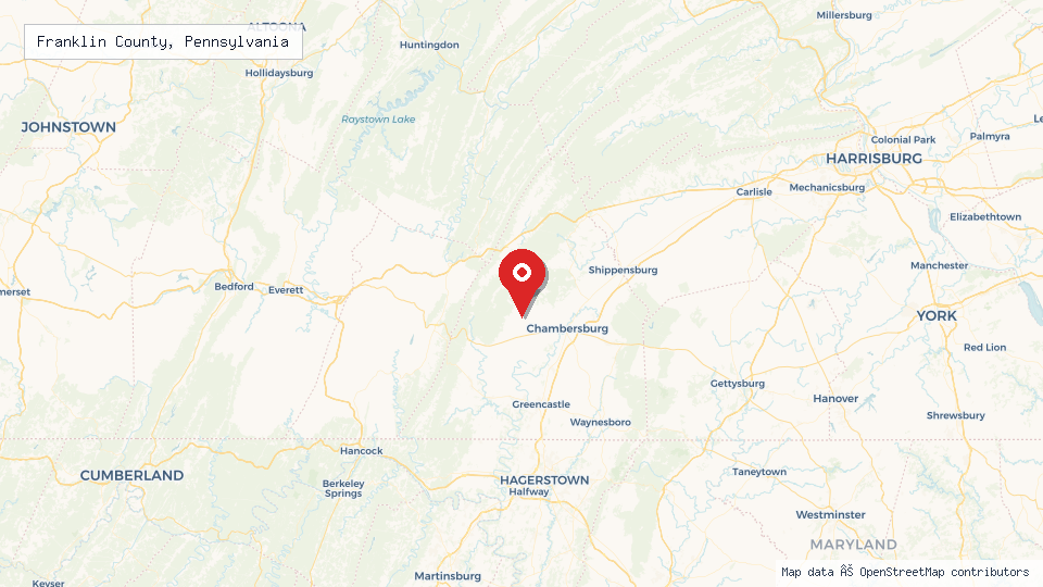 Street map of Franklin County, Pennsylvania with location pin